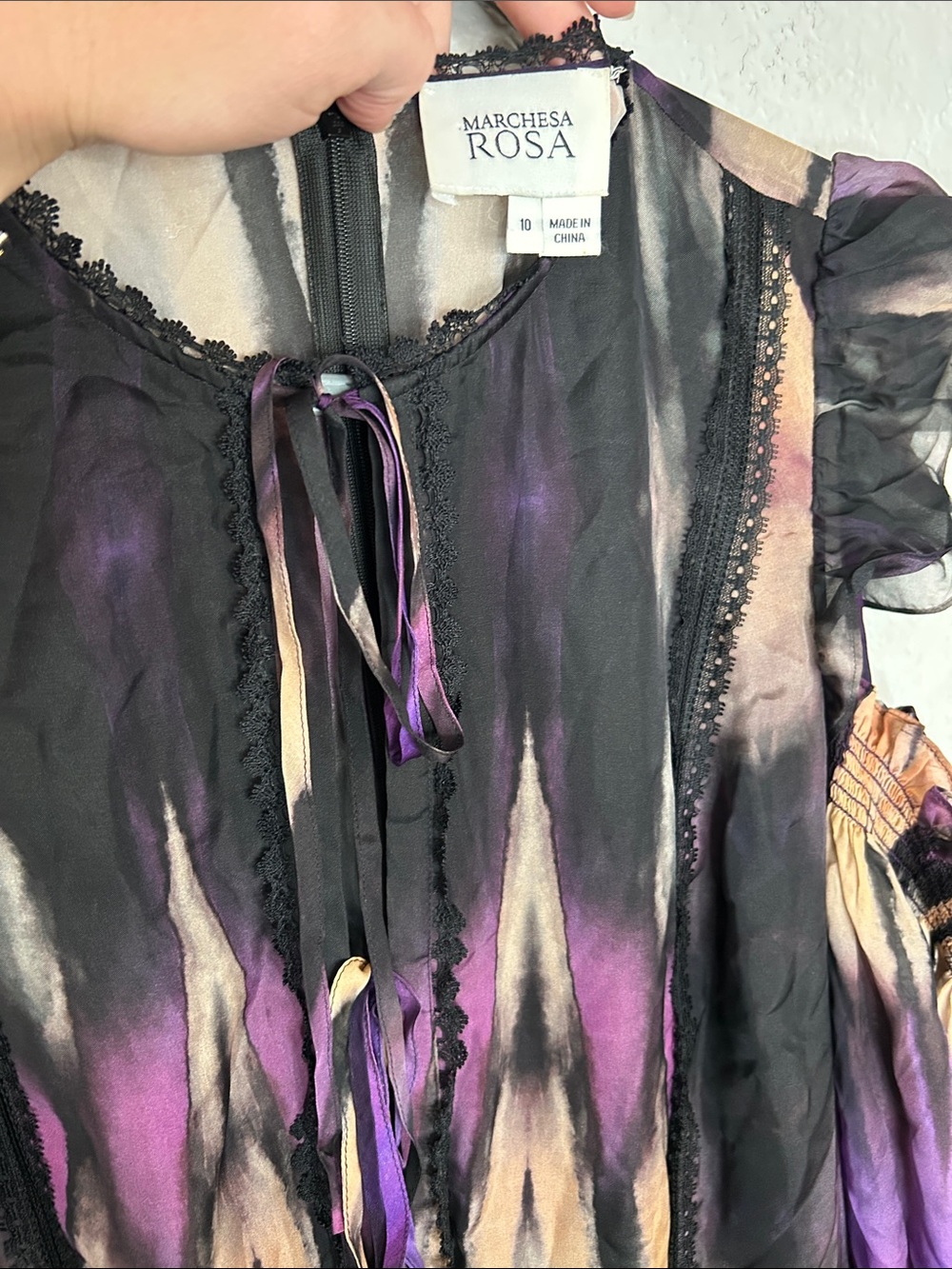 Marchesa Rosa Abstract Viscose Silk Blend Maxi Dress Sz 10 Victorian Renaissance - Picture 4 of 8